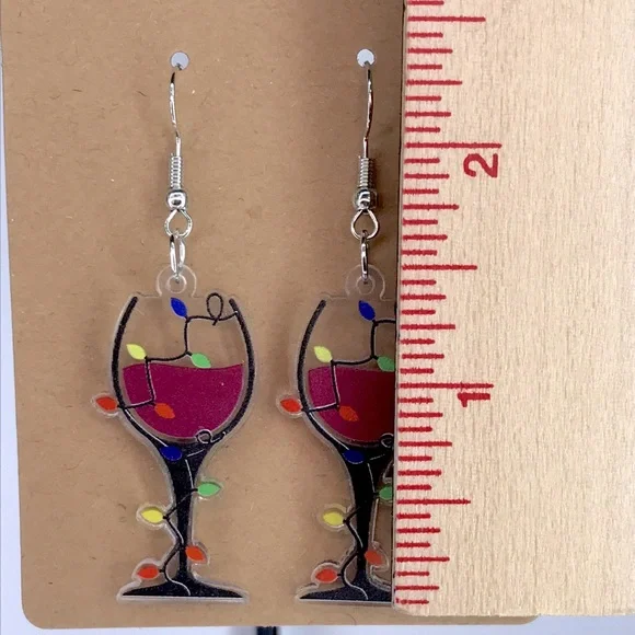 Christmas Wine Glass Earrings - Picture 2 of 3